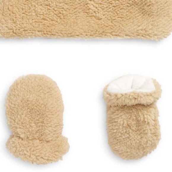 NWT Nordstrom + Tucker Tate Baby Bear Hat and Mittens Set Beige Semolina Furry - Picture 12 of 12